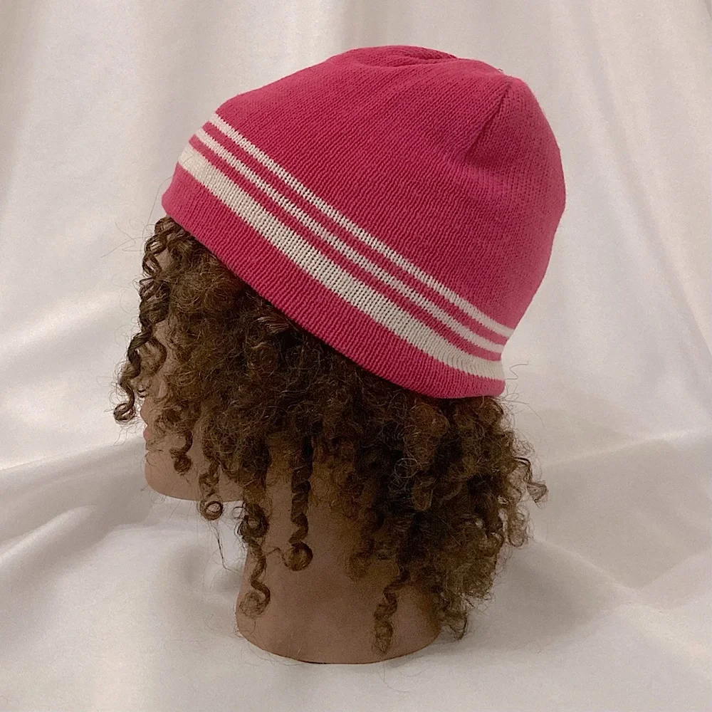 Vintage Pink And White Striped Beanie Winter Hat